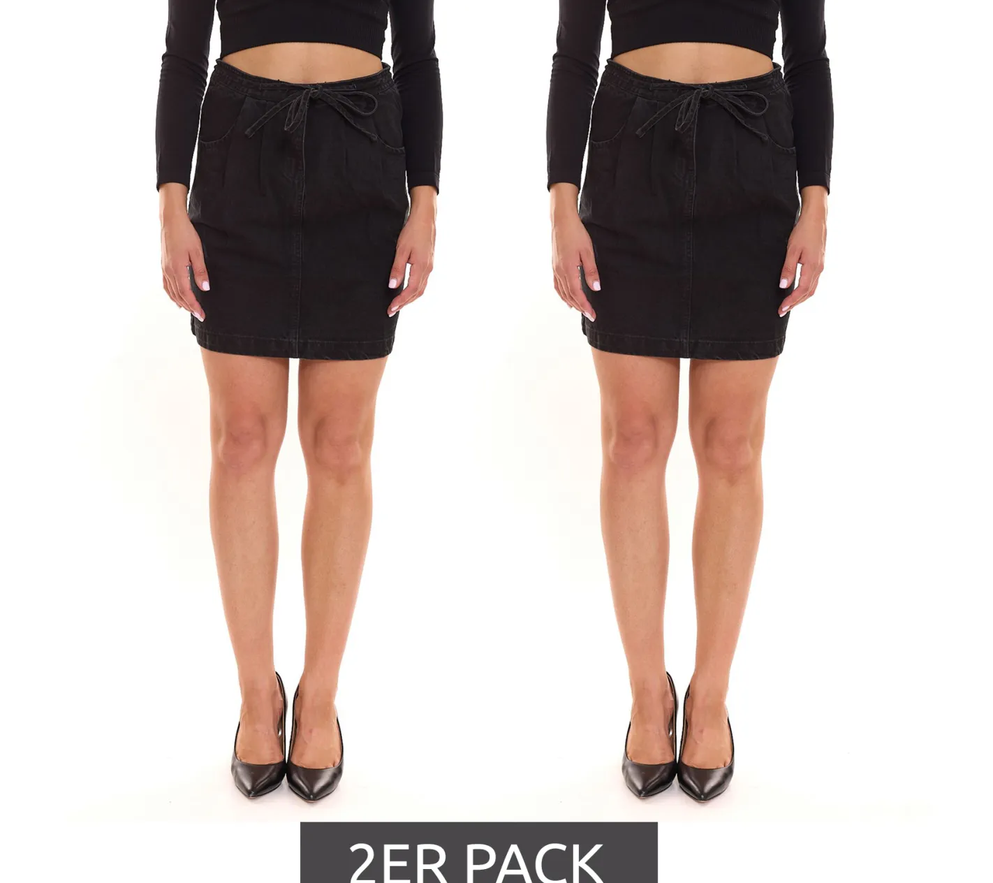 Große Größen|Röcke*ARIZONA 2er Sparpack Damen Denim-Rock Mini-Rock Jeans-Rock aus Baumwolle mit Taschen 82817269 Schwarz