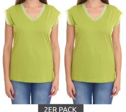 Tops & T-Shirts*BOYSEN´S 2er Sparpack BOYSEN`S Damen Top mit Spitzendetails Kurzarm-Shirt 34323651 Grün