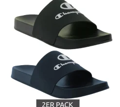 Zehentrenner & Sandalen|Pantoffeln & Hausschuhe*Champion 2er Sparpack Kos Damen und Herren Bade-Schuhe Badelatschen Sommer-Schuhe Schlupf-Schuhe S22175 Schwarz oder Blau