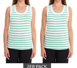 Tops & T-Shirts*DELMAO 2er Sparpack DELAMO Striped Tanktop enganliegendes Damen Baumwoll-Shirt mit Stickerei 24025421 Grün/Weiß
