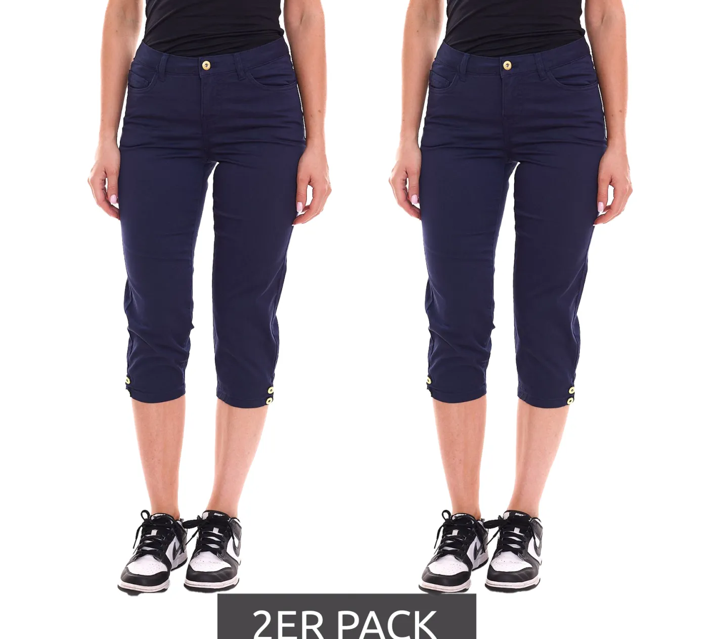 Hosen & Jeans*DELMAO 2er Sparpack Damen Sommer-Hose stylische Baumwoll-Hose Knielang 61966429 Blau