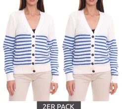 Strickjacken & Cardigans*DELMAO 2er Sparpack Damen Strickjacke gestreift Feinstrick-Cardigan 46338846 Weiß/Blau
