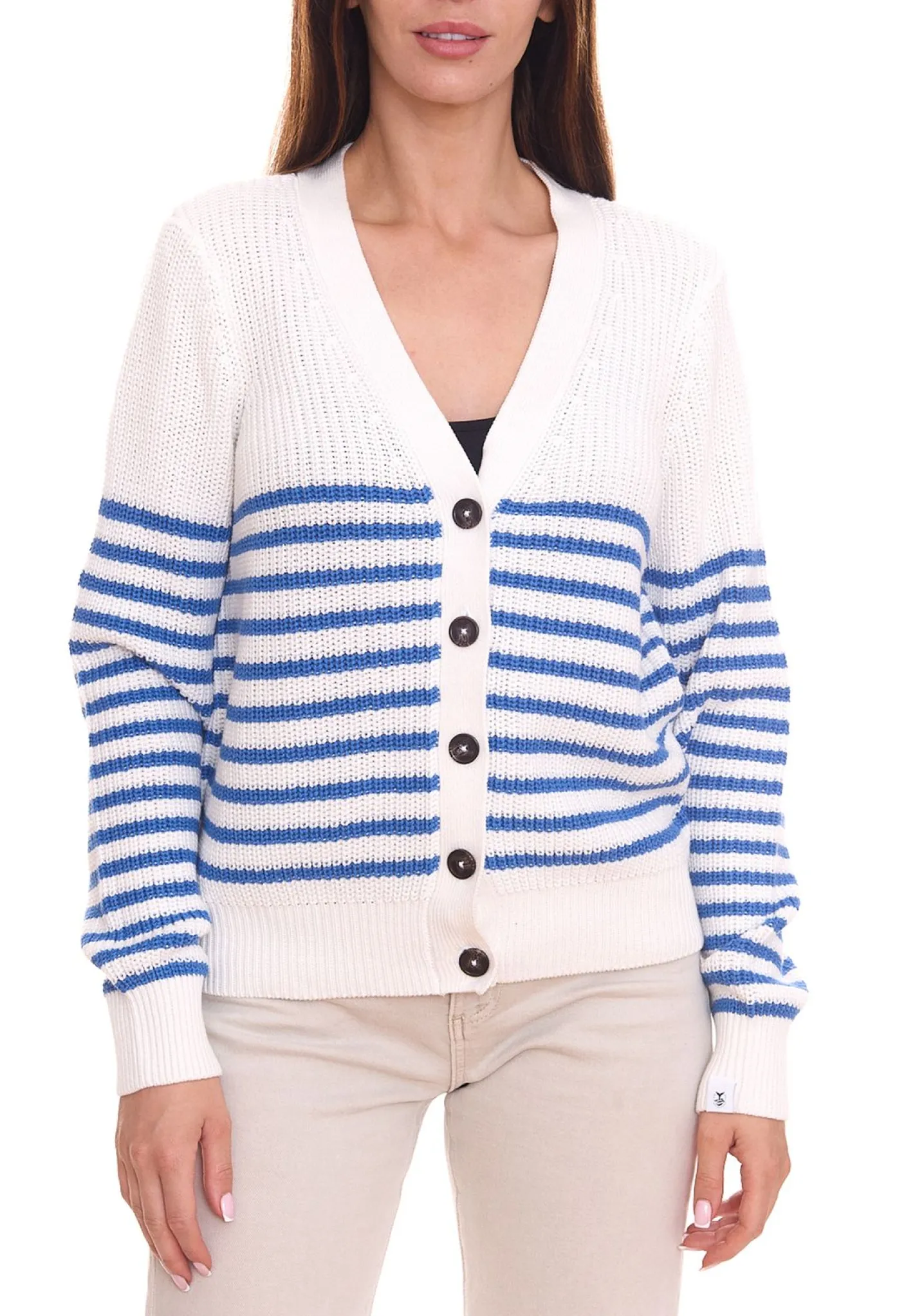 Strickjacken & Cardigans*DELMAO 2er Sparpack Damen Strickjacke gestreift Feinstrick-Cardigan 46338846 Weiß/Blau