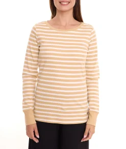 Sweater & Pullover*DELMAO 2er Sparpack Striped Interlock Damen Langarm-Shirt gestreiftes Baumwoll-Longsleeve 60056433 Beige/Weiß
