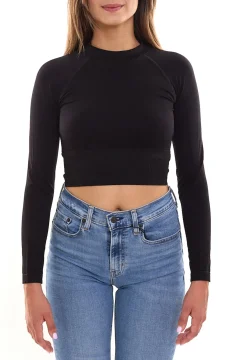 Sportoberbekleidung|Fitnessmode & Jogginghosen*FAYN SPORTS 2er Sparpack Longsleeve Crop Top Damen Sport-Shirt nahtloses Yoga-Shirt 47005506 Schwarz