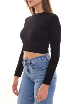 Sportoberbekleidung|Fitnessmode & Jogginghosen*FAYN SPORTS 2er Sparpack Longsleeve Crop Top Damen Sport-Shirt nahtloses Yoga-Shirt 47005506 Schwarz