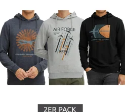 Pullover & Sweater*INDICODE 2er Sparpack Forzo Herren Baumwoll-Hoodie nachhaltiger Kapuzen-Sweater mit großem Frontprint 55-581MM in Grau, Navy oder Schwarz