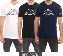 T-Shirts & Tank Tops*Kappa 4er Sparpack Herren Baumwoll-Shirt Rundhals-Shirt mit großem Logo-Patch Kurzarm-Shirt Blau, Schwarz oder Weiß