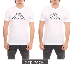 T-Shirts & Tank Tops*Kappa 2er Sparpack Herren Baumwoll-Shirt Rundhals-Shirt mit großem Logo-Patch Kurzarm-Shirt 11-4001 A8A Weiß