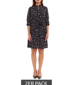Kleider*Laura Scott 2er Spar-Pack Bubblecrepe Kleid Damen Mini-Kleid mit Allover Blumen-Print Chiffon-Kleid 12329967 Schwarz/Bunt