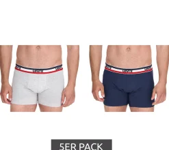 Unterwäsche|Boxershorts*LEVI´S 5er Sparpack LEVI`S Herren Boxershorts Baumwoll-Unterwäsche mit farblichen Akzenten am Bund 701224335 Schwarz/Grau oder Schwarz/Grau/Blau