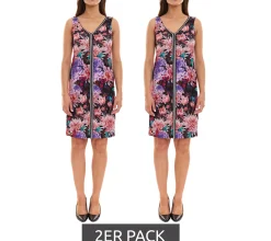 Kleider*melrose 2er Sparpack Mini-Kleid ärmelloses Damen Sommerkleid mit Blütendruck und Glitzertape 32156535 Schwarz/Bunt