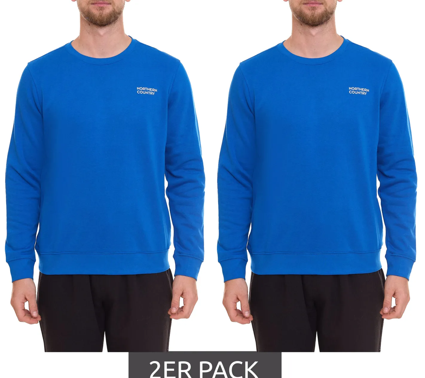 Pullover & Sweater*NORTHERN COUNTRY 2er Sparpack Herren Pullover mit Markenprint auf Brust Baumwoll-Sweater Langarm-Shirt 00009468 Blau