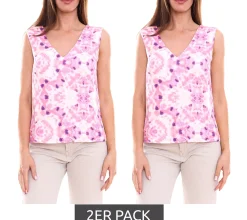 Tops & T-Shirts*ONLY 2er Sparpack ONLALMA Damen Sommer-Top im Batik Look ärmelloses Freizeit-Shirt mit tiefem Ausschnitt 92042750 Rosa/Lila/Weiß