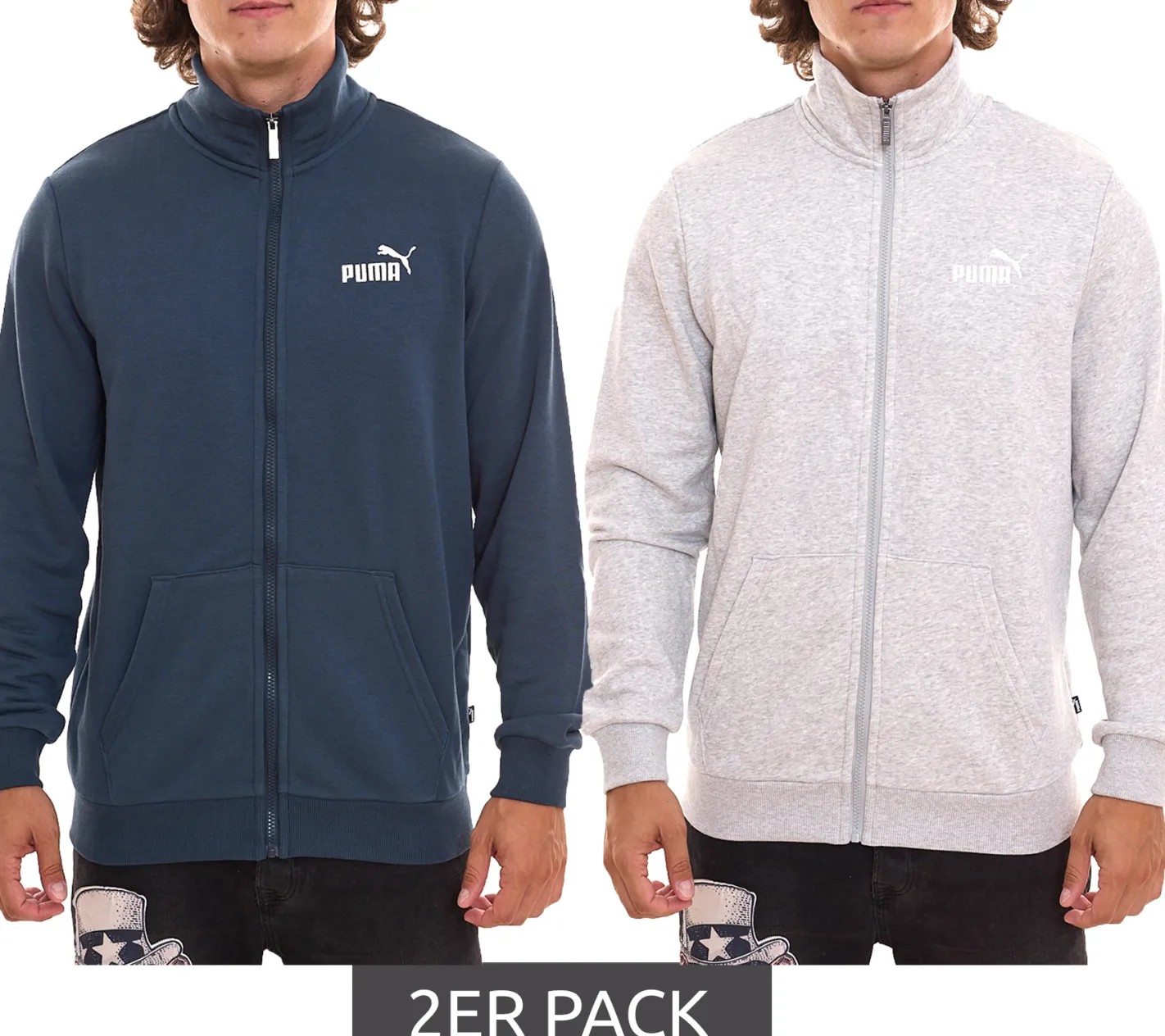 Pullover & Sweater|Sportoberbekleidung*PUMA 2er Sparpack Men Ess 2 Col Track Jacket nachhaltige Herren Sweat-Jacke Trainings-Jacke Baumwolle 679632 oder Blau Grau