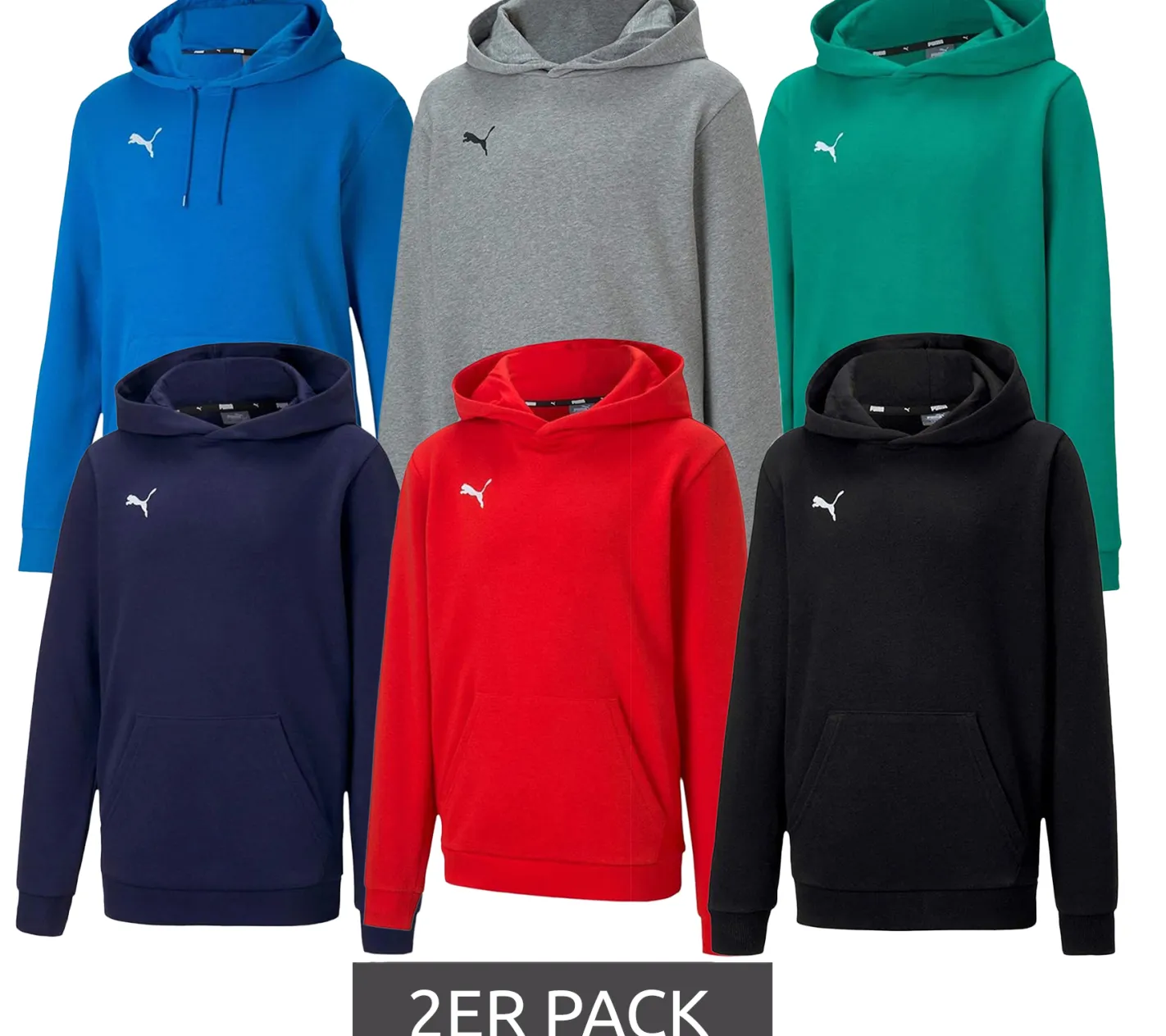 Pullover & Sweater*PUMA 2er Sparpack teamGOAL 23 Casuals Kinder Hoody mit Kängurutasche Kapuzen-Pullover für Jugendliche Jungen & Mädchen 656711 Rot, Schwarz, Grün, Navy, Grau, Blau