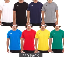T-Shirts & Tank Tops*PUMA 2er Sparpack TeamGoal 23 Casual Herren T-Shirt mit Logo-Stickerei Baumwoll-Shirt Fußball 656578 Schwarz, Navy, Grau, Hellblau, Weiß, Rot, Gelb oder Grün