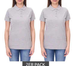 Poloshirts & Blusen*SANTINO 2er Sparpack Mika Damen Polo-Shirt aus Bio-Baumwolle Polo-Hemd mit 4er Knopfleiste Kurzarm-Shirt meliert 210 gr/m2 Grau