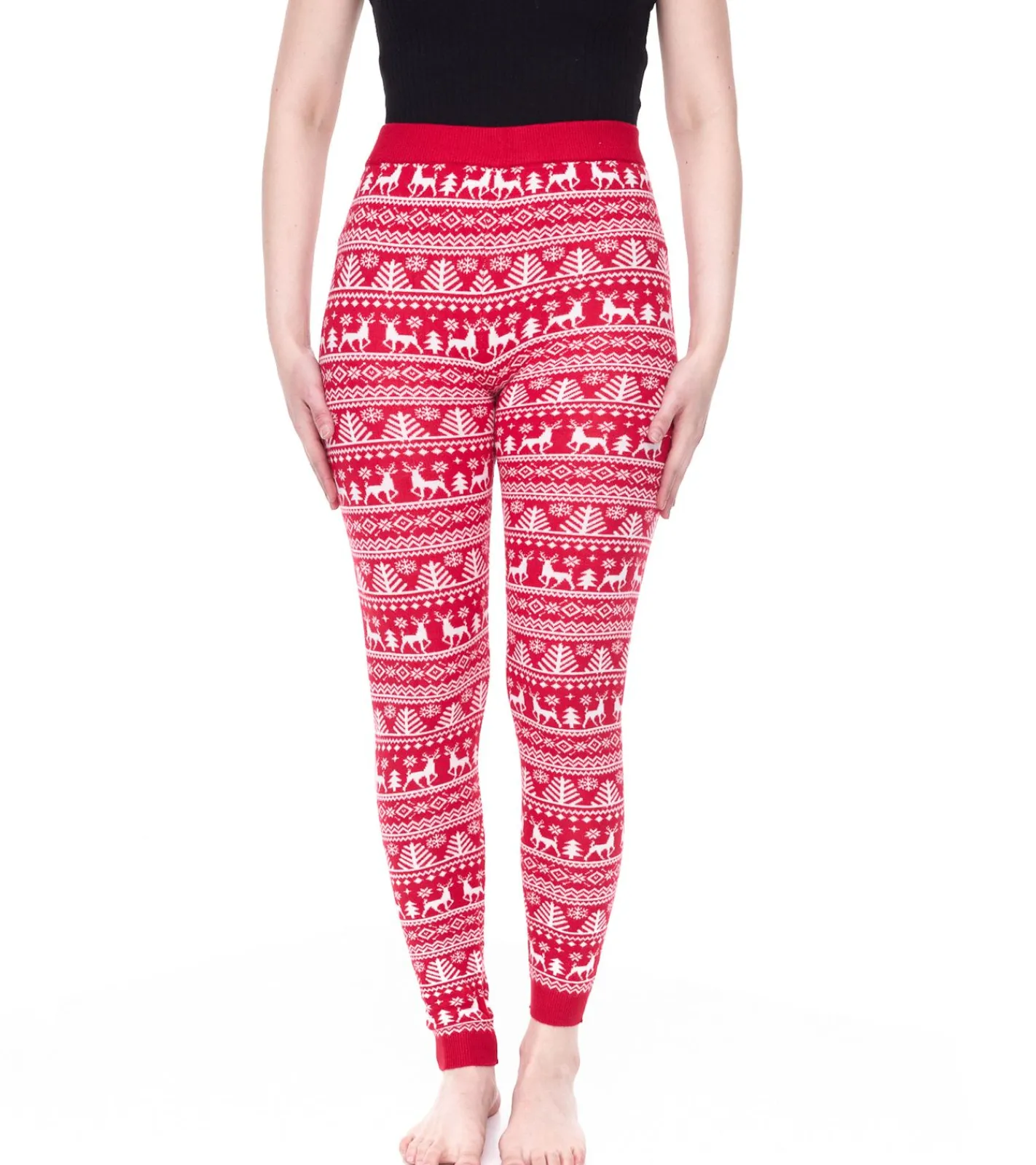 Fitnessmode & Jogginghosen*esmara Damen Leggings mit winterlichem Allover-Print Sweat-Hose Oeko-Tex 100 zertifiziert Homewear 424504_2301 Rot/Weiß