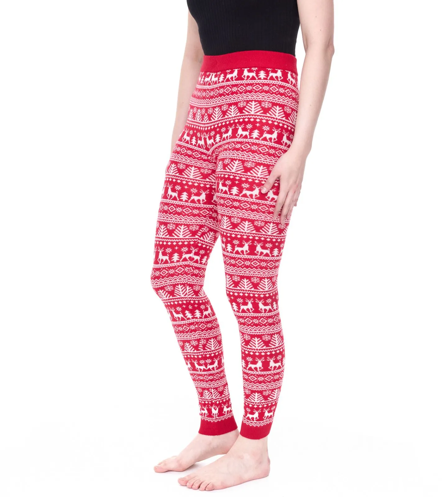 Fitnessmode & Jogginghosen*esmara Damen Leggings mit winterlichem Allover-Print Sweat-Hose Oeko-Tex 100 zertifiziert Homewear 424504_2301 Rot/Weiß