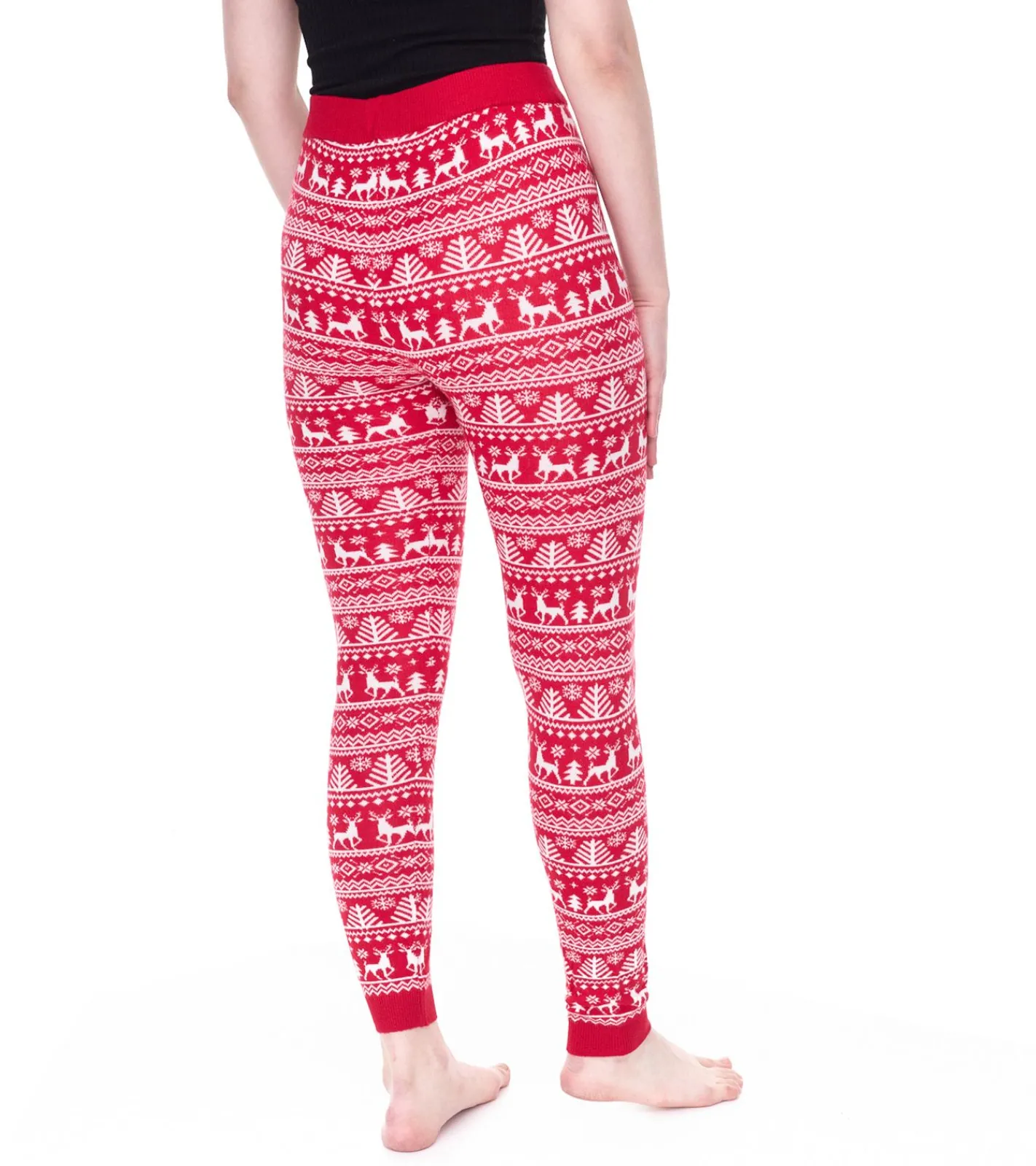 Fitnessmode & Jogginghosen*esmara Damen Leggings mit winterlichem Allover-Print Sweat-Hose Oeko-Tex 100 zertifiziert Homewear 424504_2301 Rot/Weiß