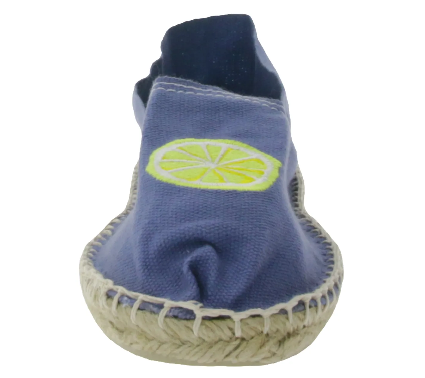 Pantoffeln & Hausschuhe*Espadrij Classic Brodé mules Damen sommerliche Schlüpf-Schuhe Hausschuhe mit Zitronen-Strick auf der Front Ozeanblau