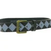 Gürtel*BioworldMerch FALL OUT BOY Gürtel der Alternative-Rock-Band für Damen und Herren Einheitsgröße 100cm mit Rautenmuster, Prägung und Schriftzug Freizeit-Gürtel Schwarz/Grün/Blau