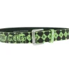 Gürtel*BioworldMerch FALL OUT BOY Gürtel der Alternative-Rock-Band für Damen und Herren Einheitsgröße 100cm mit Rautenmuster und Schriftzug Freizeit-Gürtel Schwarz/Grün