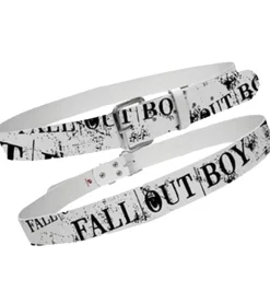 Gürtel*BioworldMerch Fall Out Boy Rockband Leder-Gürtel mit Fall Out Boy-Schriftzug Freizeit-Gürtel BT103233FOB3 Weiß