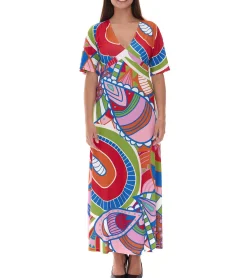 Kleider*O46bpx farbenfrohes Damen Sommer-Kleid Jersey-Kleid im Allover-Druck Design 933255 Bunt