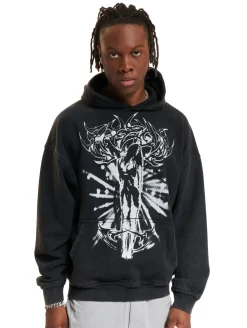 Pullover & Sweater*Favela Dawn Black Washed Hoodies schwarz gewaschen