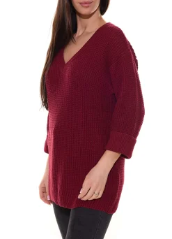 Sweater & Pullover*FLASHLIGHTS Damen Pullover lässiger Strick-Pullover mit V-Ausschnitt 83659659 Weinrot