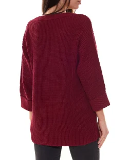 Sweater & Pullover*FLASHLIGHTS Damen Pullover lässiger Strick-Pullover mit V-Ausschnitt 83659659 Weinrot