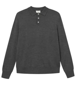 Hemden & Poloshirts*foret Herren Polo-Shirt Langarm-Shirt mit Wollanteil Strick-Pullover Dunkelgrau