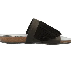 Zehentrenner & Sandalen*Fred de la Bretoniere FRED DELA BRETONIERE Damen Pantolette mit aufgesetzten Fransen Echtleder-Sandale 170010099 0009 Schwarz