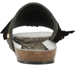 Zehentrenner & Sandalen*Fred de la Bretoniere FRED DELA BRETONIERE Damen Pantolette mit aufgesetzten Fransen Echtleder-Sandale 170010099 0009 Schwarz