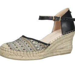 Zehentrenner & Sandalen*Fred de la Bretoniere FRED DELA BRETONIERE Wedges Damen Keilabsatz-Sandalen Espadrilles 153010261 Schwarz/Beige
