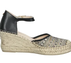 Zehentrenner & Sandalen*Fred de la Bretoniere FRED DELA BRETONIERE Wedges Damen Keilabsatz-Sandalen Espadrilles 153010261 Schwarz/Beige