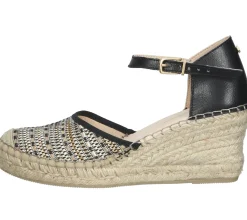 Zehentrenner & Sandalen*Fred de la Bretoniere FRED DELA BRETONIERE Wedges Damen Keilabsatz-Sandalen Espadrilles 153010261 Schwarz/Beige