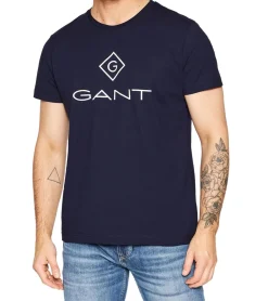 T-Shirts & Tank Tops*GANT Herren T-Shirt mit großem Marken-Print Baumwoll-Shirt Rundhals-Shirt 2023000 433 Navy