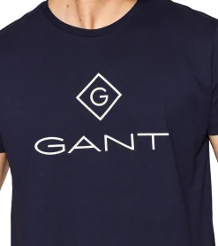 T-Shirts & Tank Tops*GANT Herren T-Shirt mit großem Marken-Print Baumwoll-Shirt Rundhals-Shirt 2023000 433 Navy