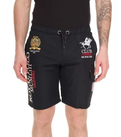 Nachtwäsche & Bademode|Shorts & Bermudas*GEOGRAPHICAL NORWAY Quoyal Herren Schwimm-Hose mit Print und Farbakzenten Badehose stylische Schwimm-Shorts 001 Schwarz