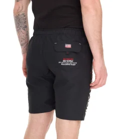 Nachtwäsche & Bademode|Shorts & Bermudas*GEOGRAPHICAL NORWAY Quoyal Herren Schwimm-Hose mit Print und Farbakzenten Badehose stylische Schwimm-Shorts 001 Schwarz