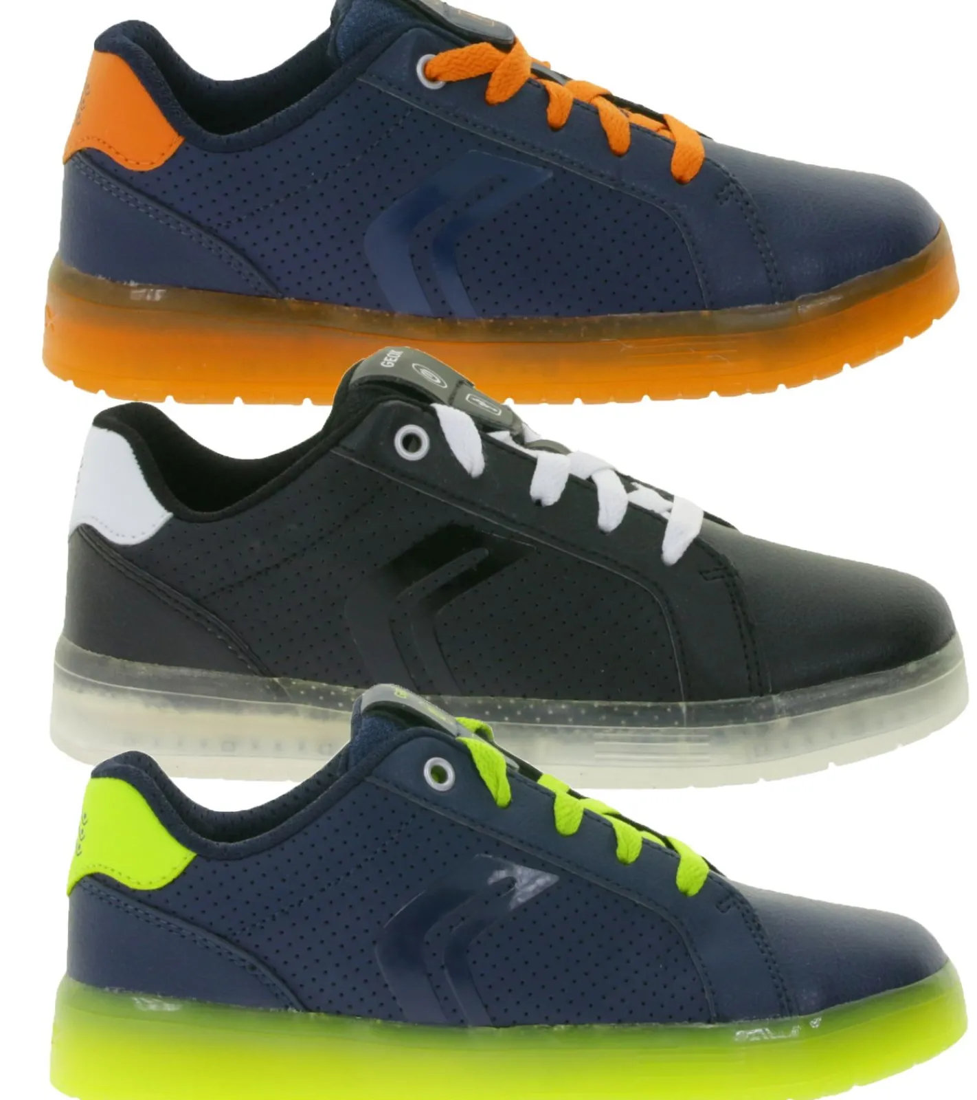 Turnschuhe*GEOX RESPIRA Kommodor Kinder Alltags-Sneaker mit atmungsaktiver Sohle Freizeit-Schuhe für Jungen und Mädchen J745PB 0BCBU , Blau/Gelb oder Schwarz/Grau Blau/Orange