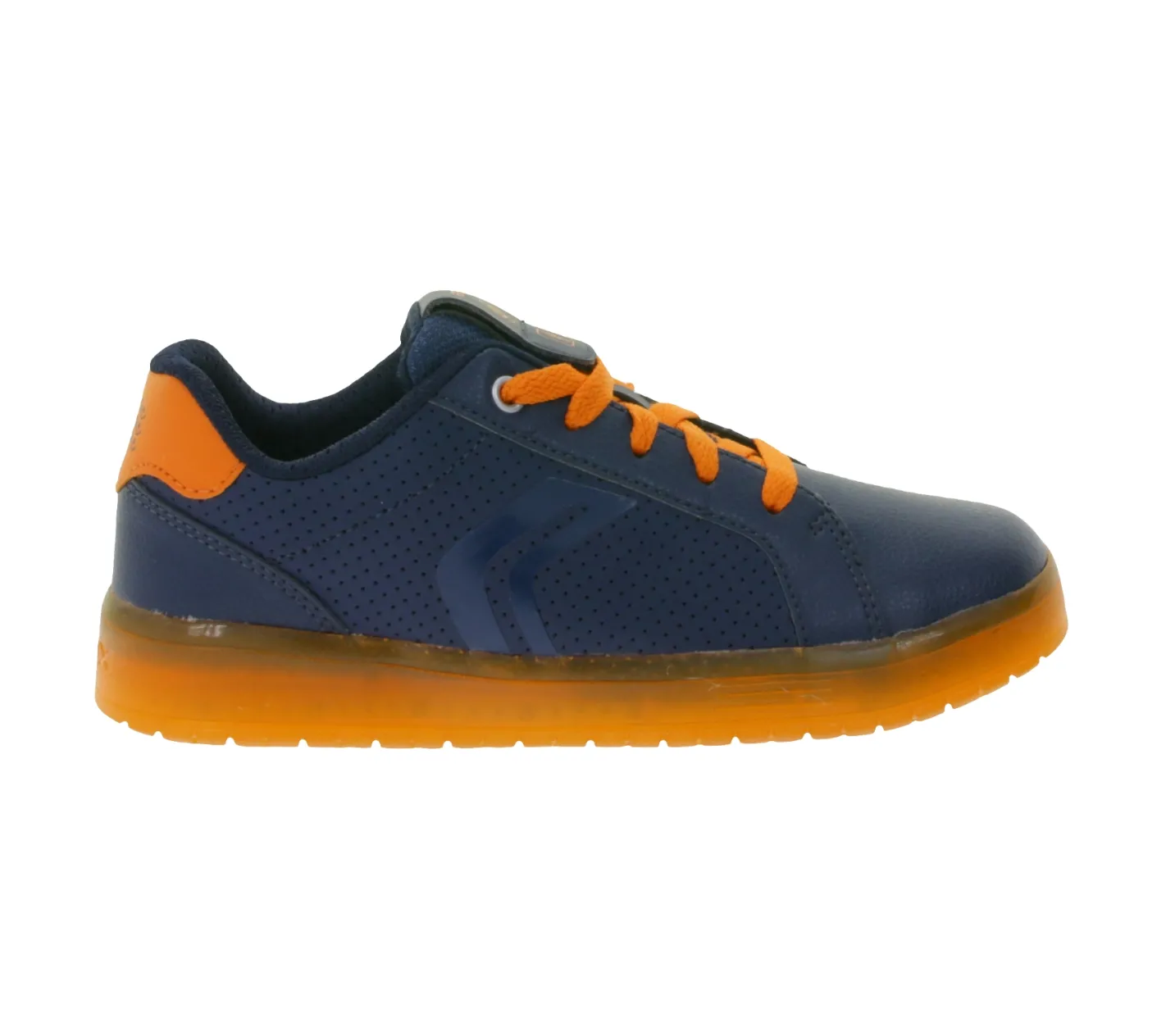 Turnschuhe*GEOX RESPIRA Kommodor Kinder Alltags-Sneaker mit atmungsaktiver Sohle Freizeit-Schuhe für Jungen und Mädchen J745PB 0BCBU , Blau/Gelb oder Schwarz/Grau Blau/Orange