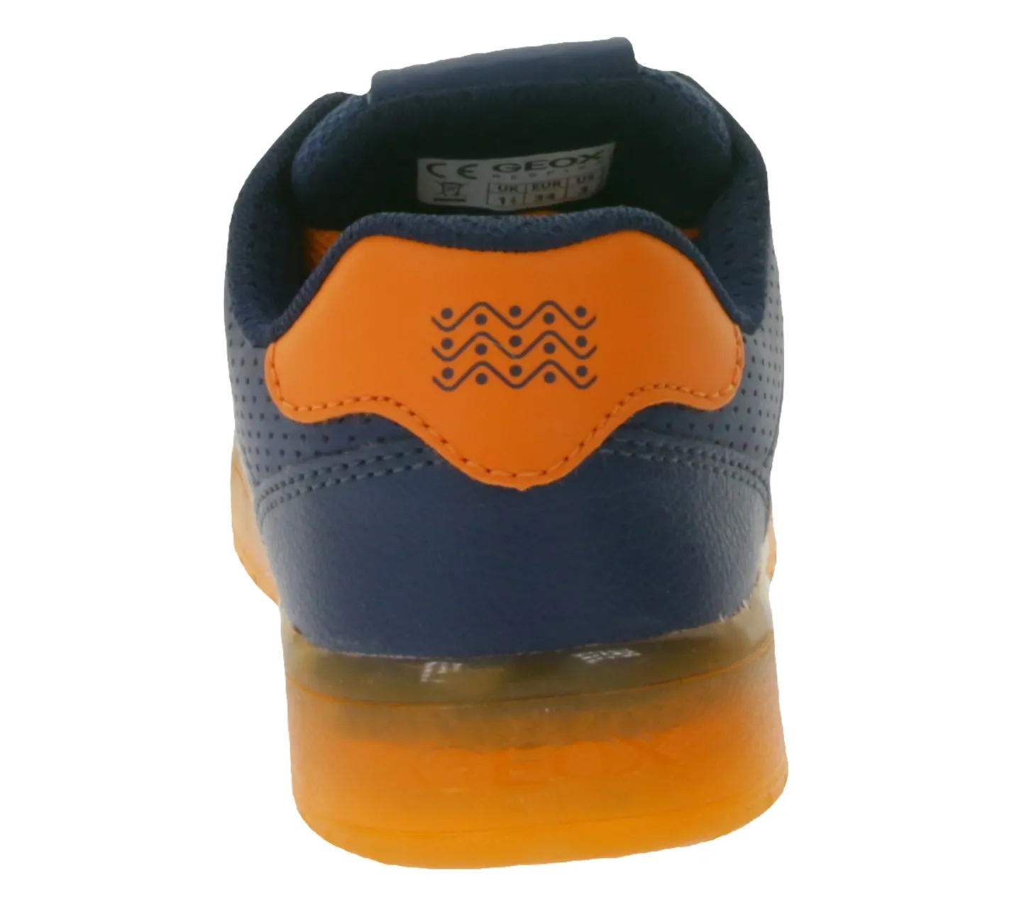 Turnschuhe*GEOX RESPIRA Kommodor Kinder Alltags-Sneaker mit atmungsaktiver Sohle Freizeit-Schuhe für Jungen und Mädchen J745PB 0BCBU , Blau/Gelb oder Schwarz/Grau Blau/Orange