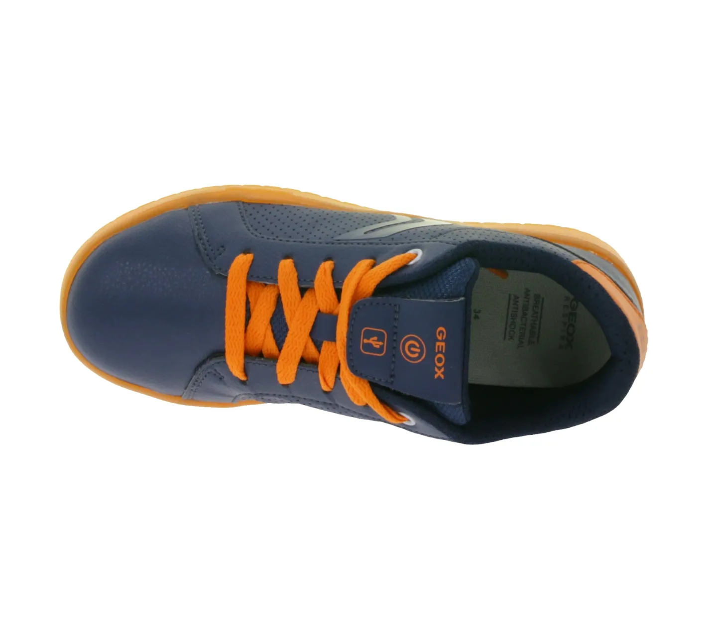 Turnschuhe*GEOX RESPIRA Kommodor Kinder Alltags-Sneaker mit atmungsaktiver Sohle Freizeit-Schuhe für Jungen und Mädchen J745PB 0BCBU , Blau/Gelb oder Schwarz/Grau Blau/Orange
