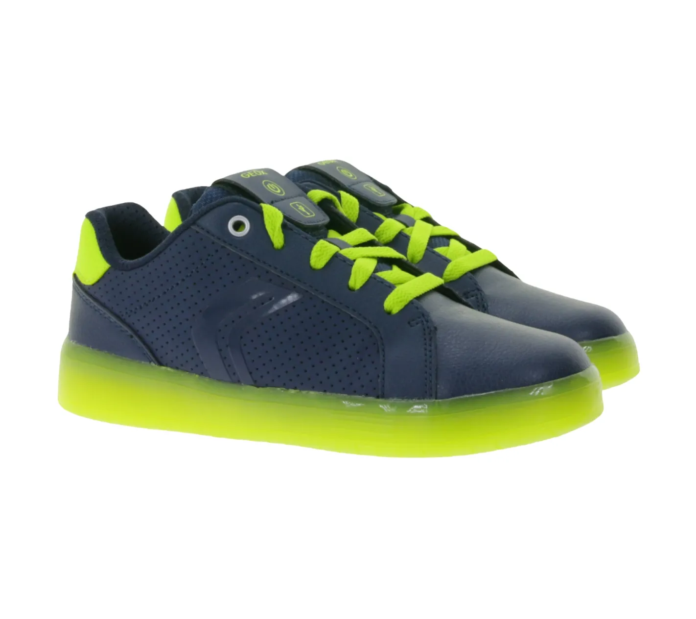 Turnschuhe*GEOX RESPIRA Kommodor Kinder Alltags-Sneaker mit atmungsaktiver Sohle Freizeit-Schuhe für Jungen und Mädchen J745PB 0BCBU , Blau/Gelb oder Schwarz/Grau Blau/Orange