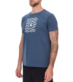 Tops & T-Shirts|T-Shirts & Tank Tops*green SYLT Herren Baumwoll-Shirt mit Wellenoptik und Sylt Grafik 0100-007 Dunkelblau