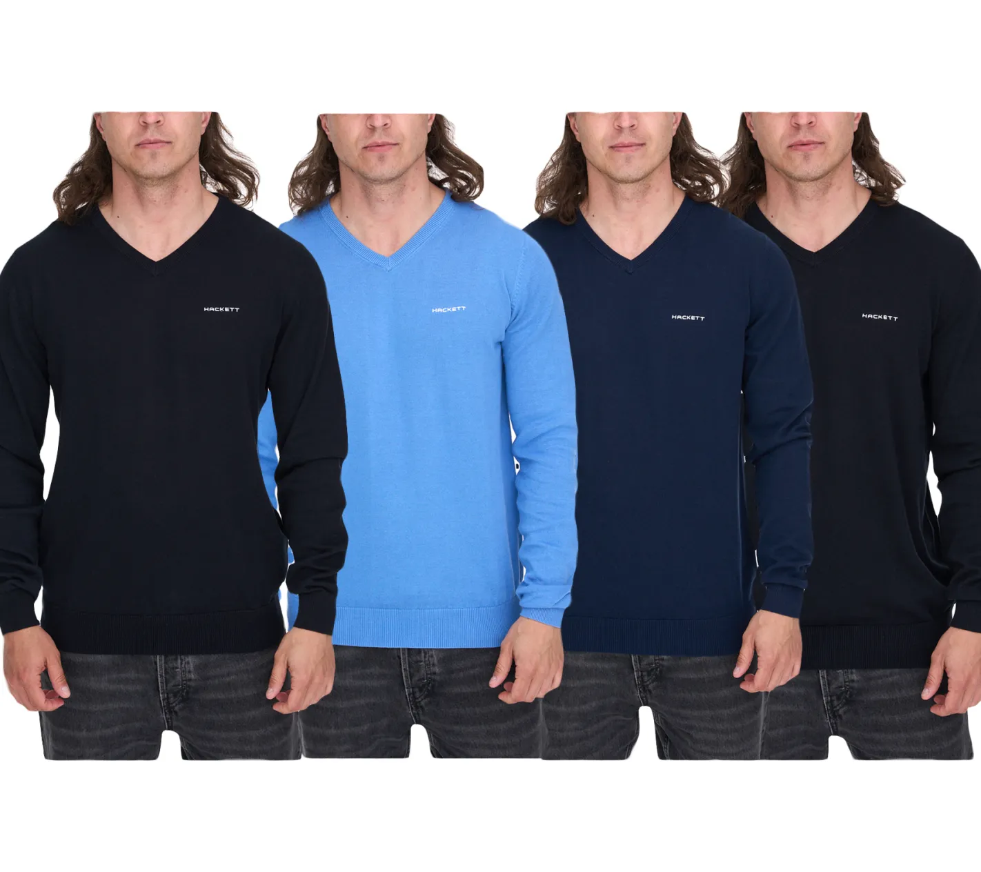 Pullover & Sweater*HACKETT LONDON GOLF Herren Baumwoll-Pullover Strick-Pullover mit V-Ausschnitt Langarm-Shirt HMX500D Schwarz, Blau oder Dunkelblau